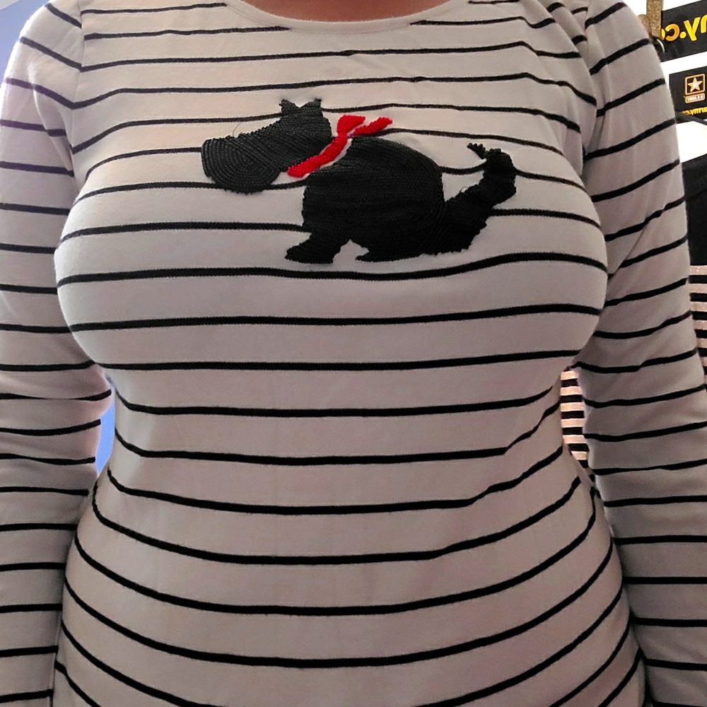 Striped Shirt With Beaded Scottie Dog Design